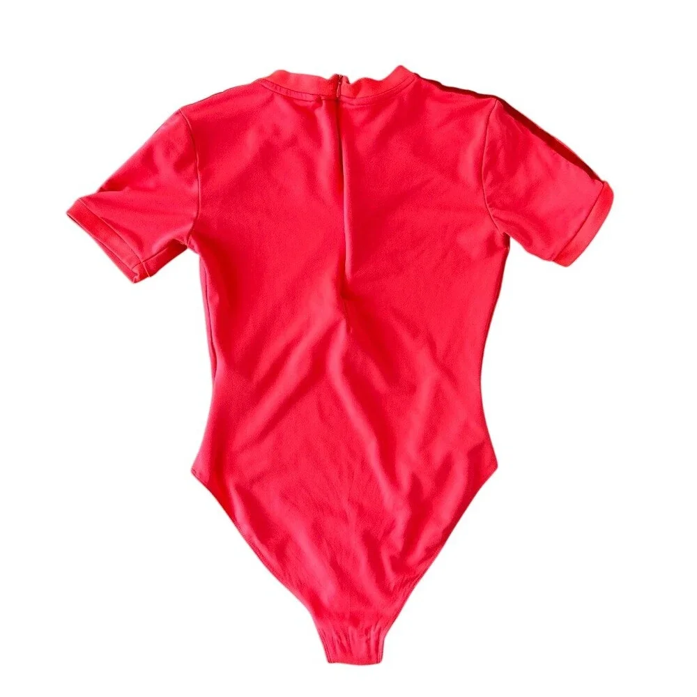 adidas Originals Bodysuit Womens XS Neon Pink Trefoil 3-Stripes Short - Picture 6 of 7